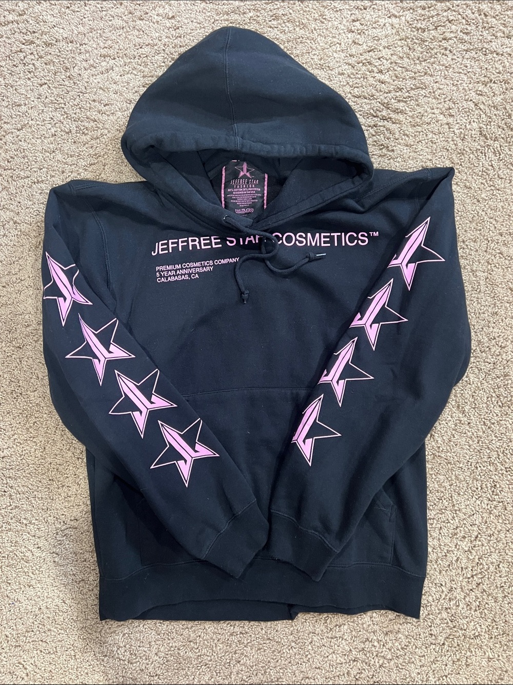 Jeffree Star Black Hoodie with Pink Sleeve Stars